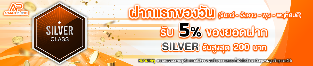 บาคาร่า คาสิโน สล็อตออนไลน์ โปรโมชั่นฝากยอดแรกของวันระดับ SILVER รับฟรี 5%